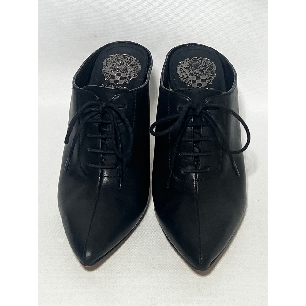 Vince Camuto Maivyn Mules Black Leather Lace Up Pointed Toe Stiletto Heels 5.5